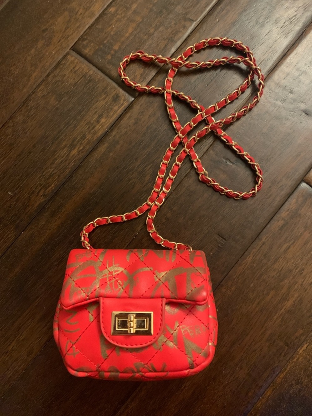 BAM Forever Red Quilted Chain Mini Crossbody Bag with Gold Hardware